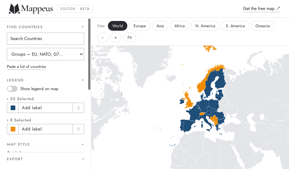 Applying brand colors and a legend in the Mappeus editor